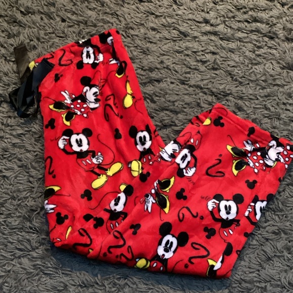 Disney Red Mickey and Minnie Mouse Pajama Bottoms super soft, fuzzy material - Picture 1 of 5